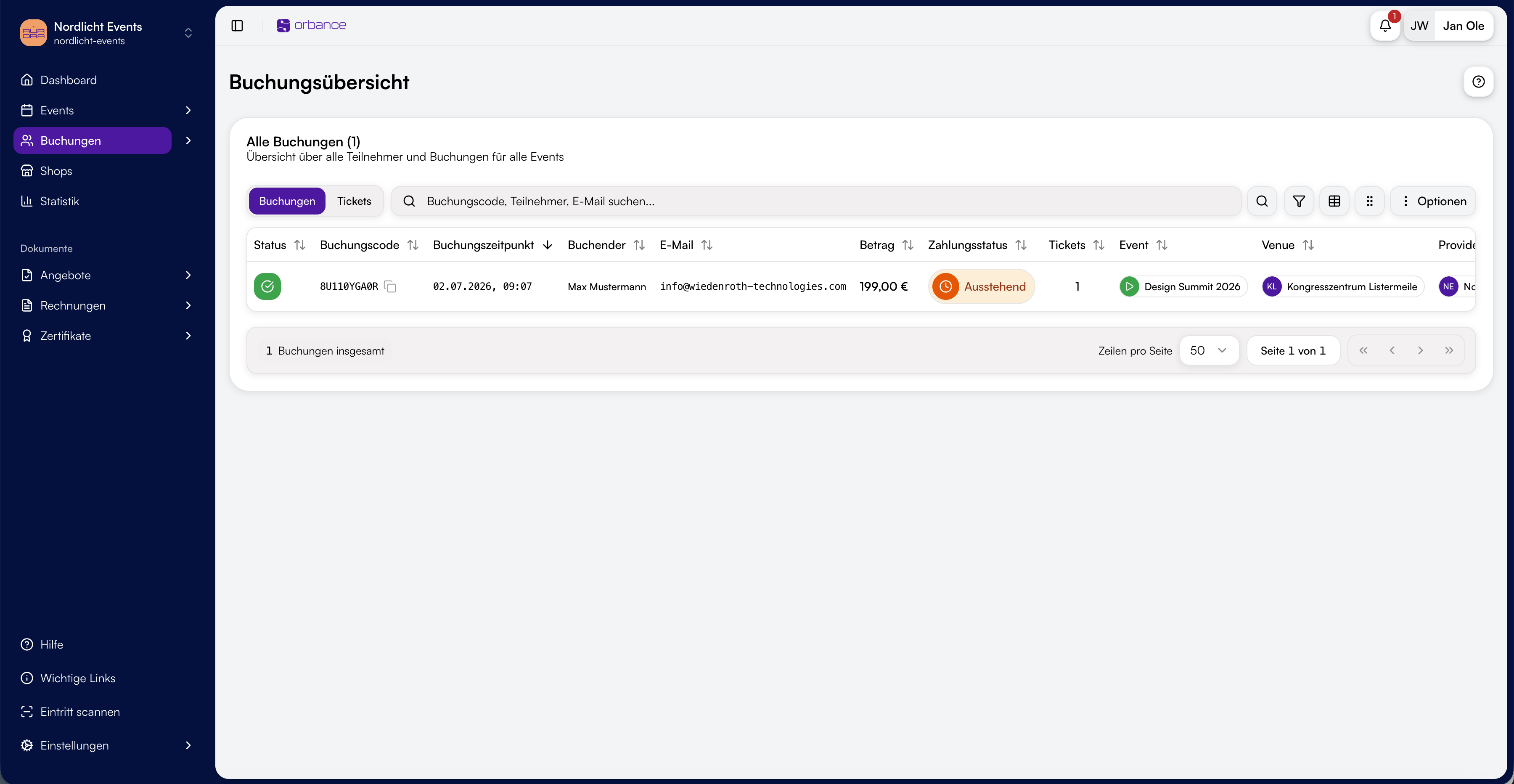 Booking overview