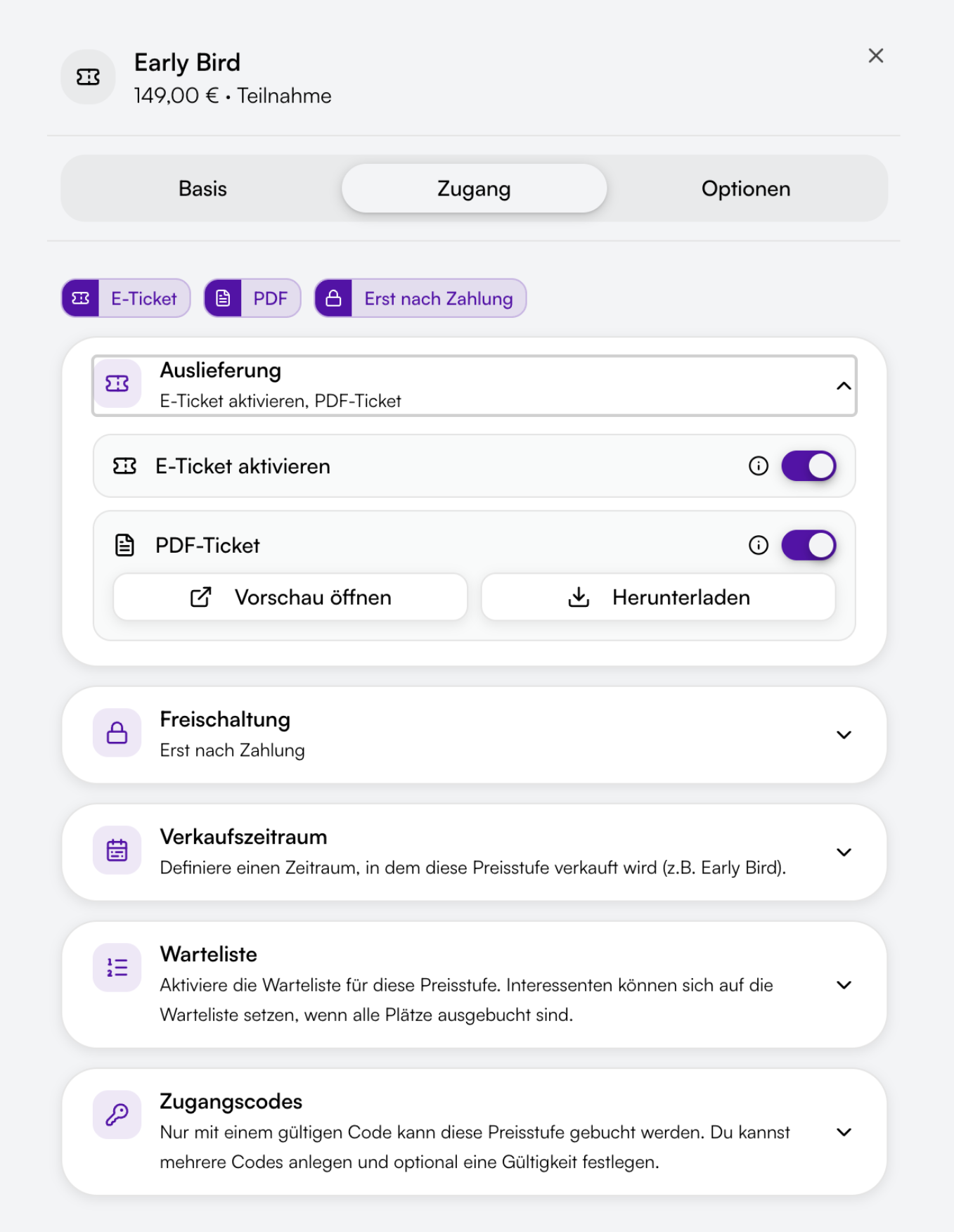 Configure tickets per price tier
