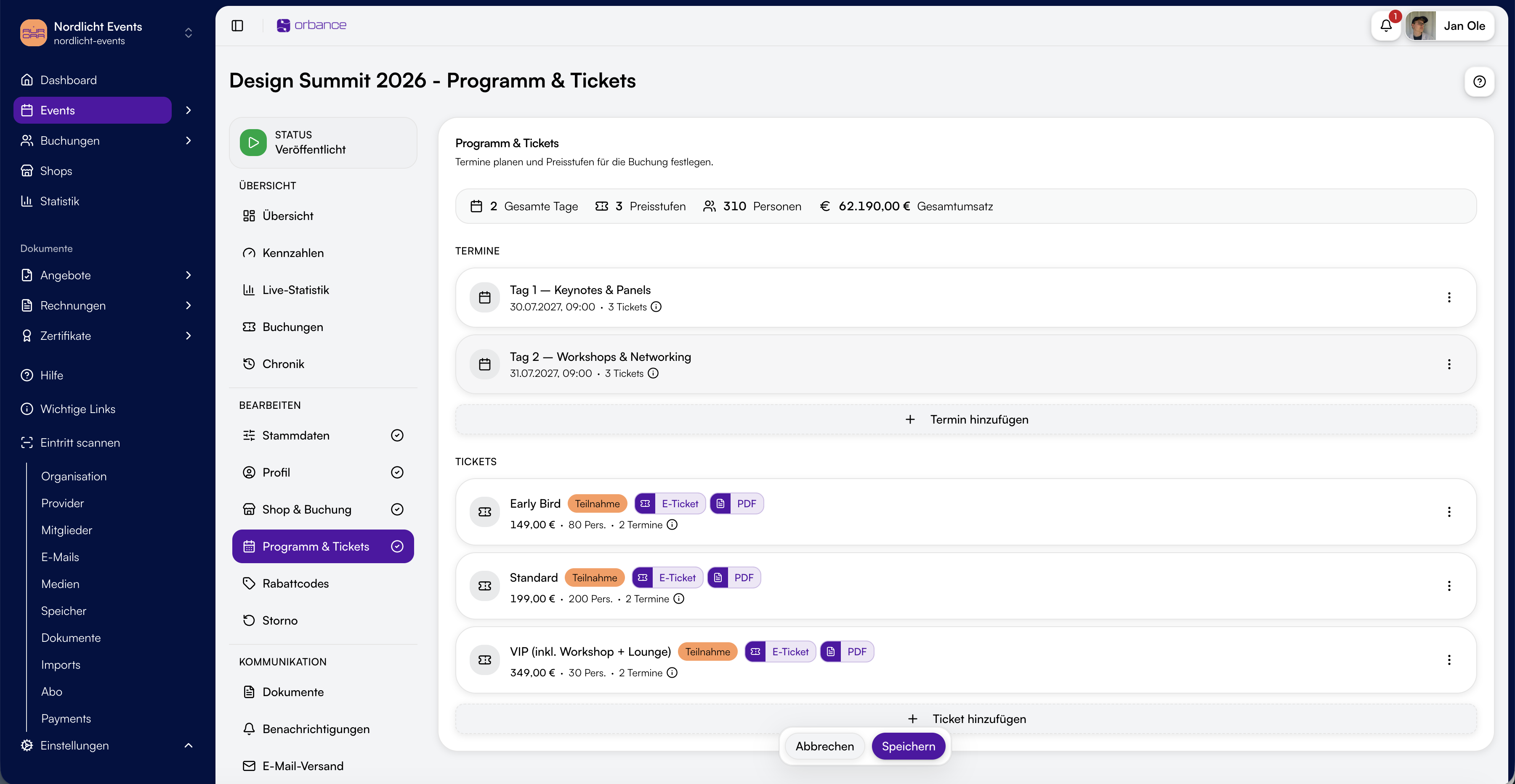 Events & ticket types