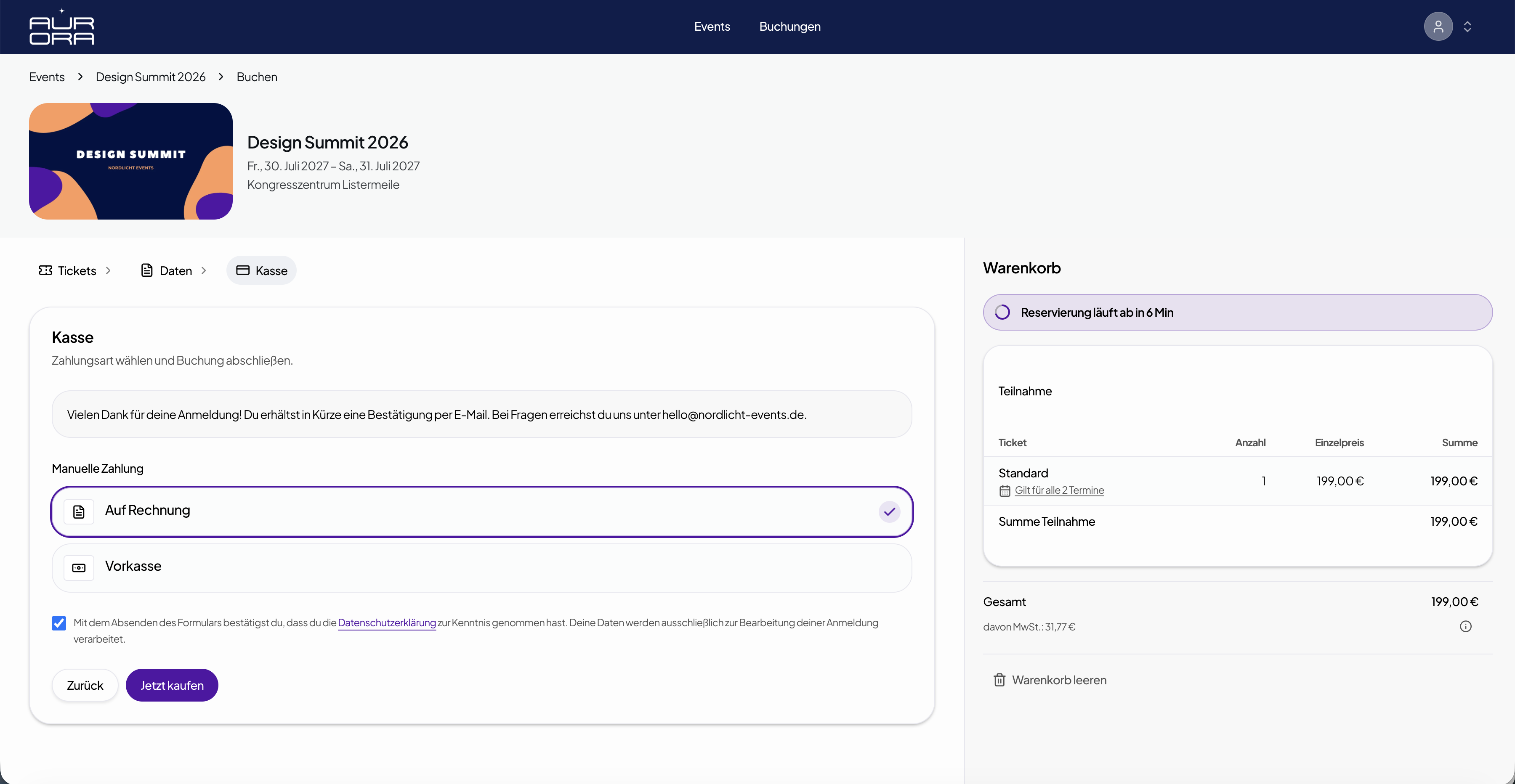 Checkout in the ticket shop