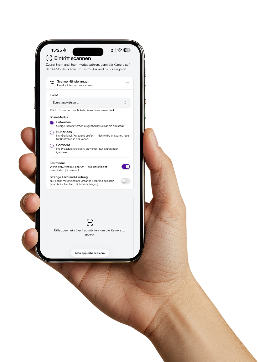 Ticket scanner on a smartphone – scan entry in Orbance